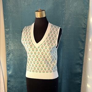 White and Green Patterned Knit Vest